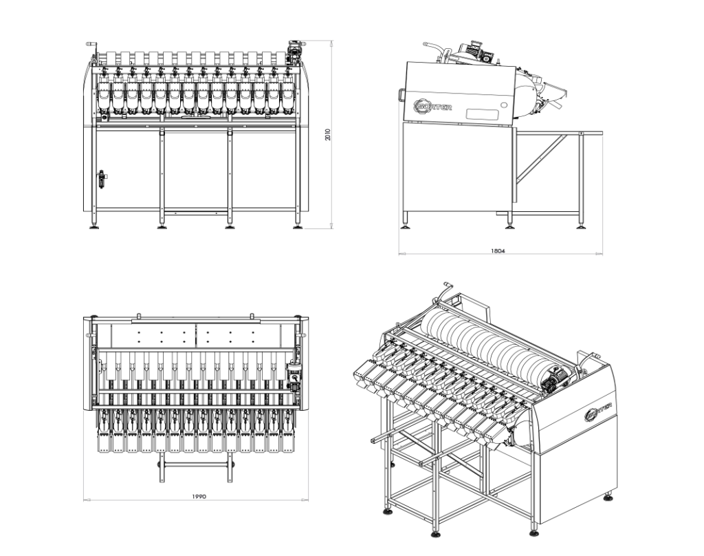 Cztery rozpikselowane czarno-białe ilustracje tradycyjnych azjatyckich struktur, każda pokazana z różnych kątów i perspektyw architektonicznych.